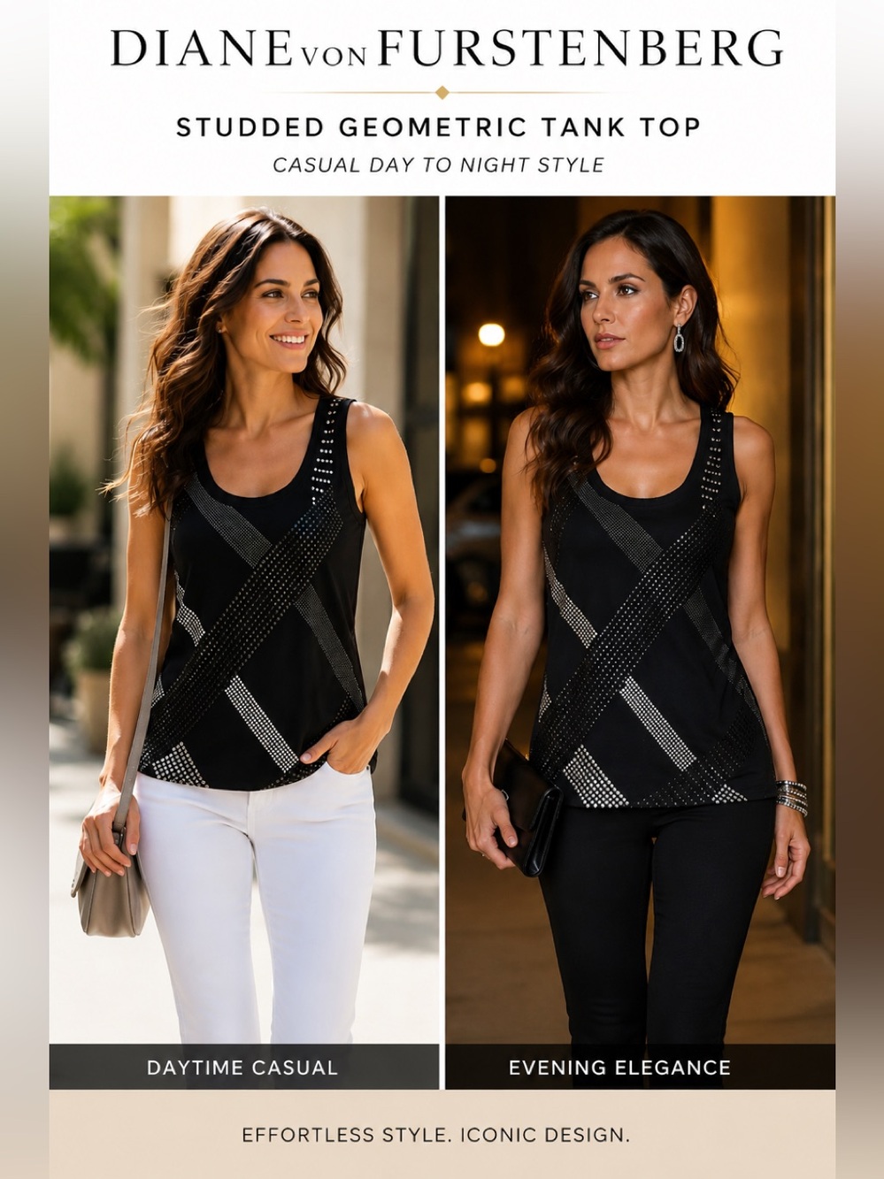 Diane von Furstenberg Black silver Studded Geometric Tank Top Sz S